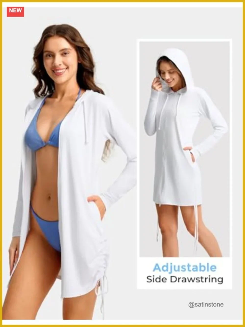 UPF 50+ Long Sleeve Swim Cover Up Cardigan with Hood and Pockets
